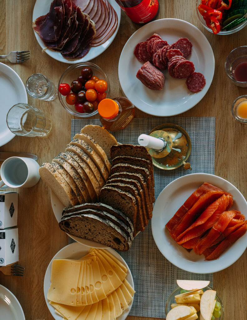 Lunch with meats, cheeses and fish