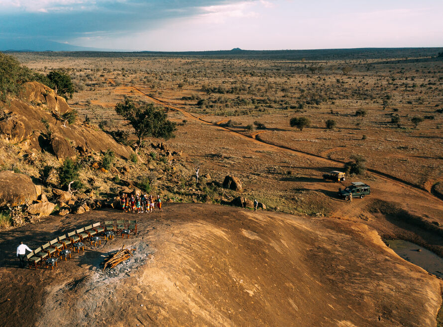 Sundowner setup on a hill in Laikipia