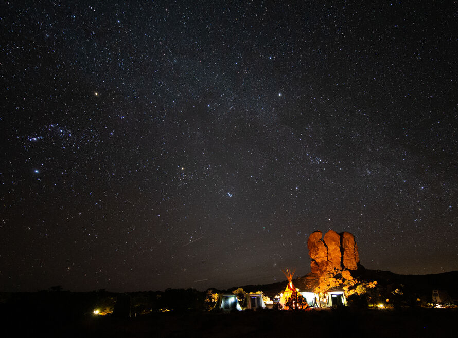 Luxury camp at night in Utah