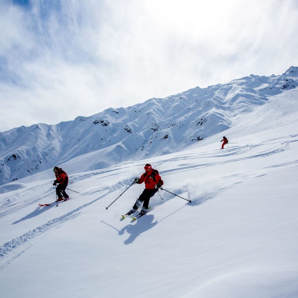 Skiing down a mountain